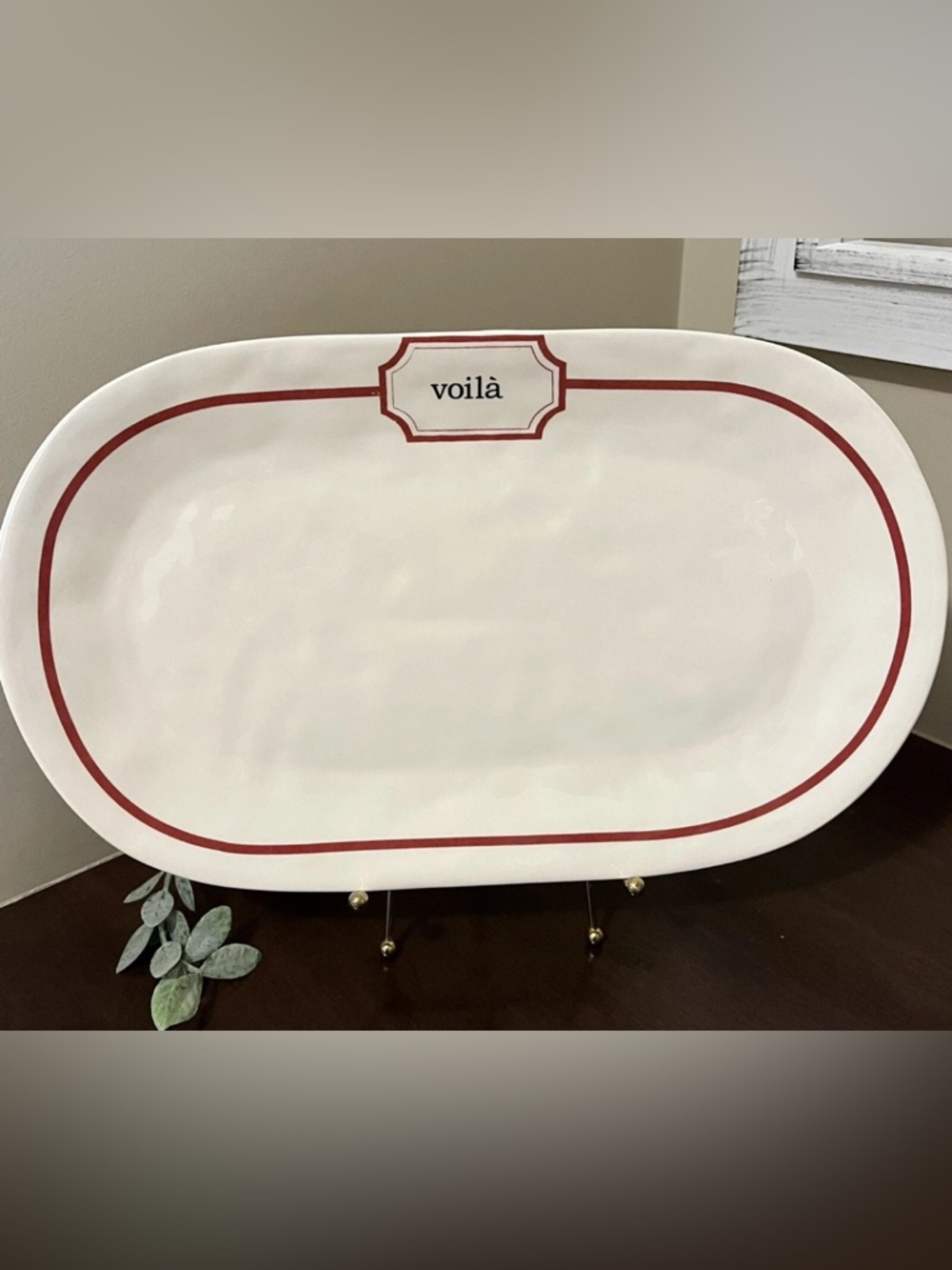 Rae Dunn Voila Platter RARE French Red Line Plate
